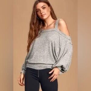 🕠 We The Free | Flaunt It | Asymmetrical Open Shoulder Top | Heather Gray | M